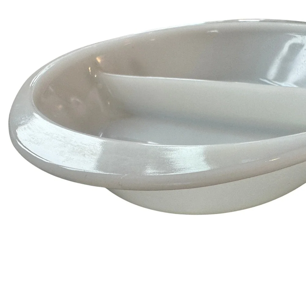 Glasbake Vintage White Milk Glass‎ Divided Serving Dish Green Floral Pattern